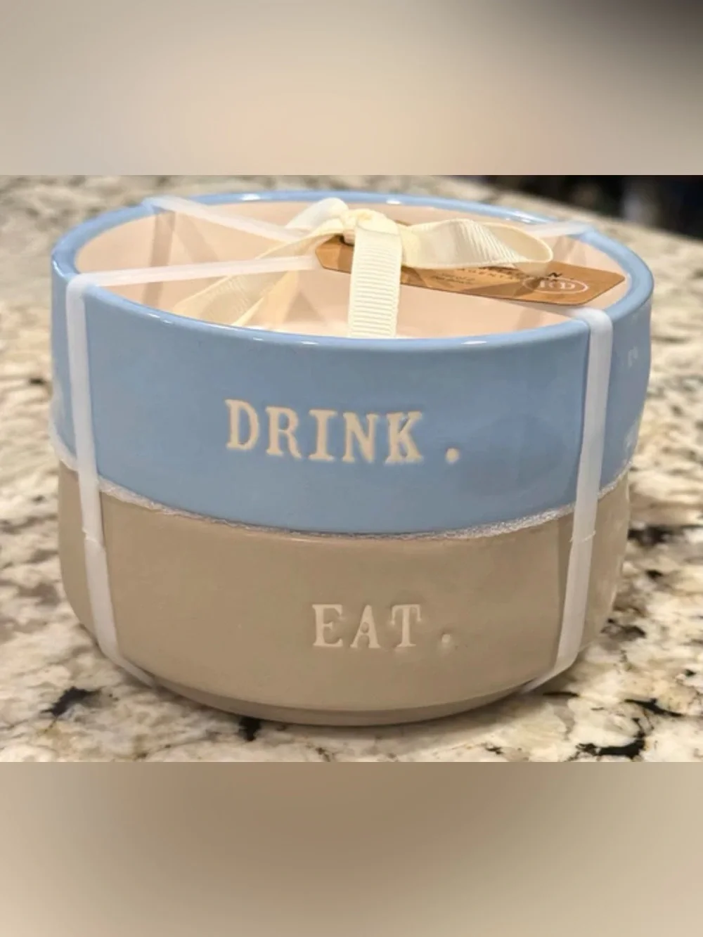 NWT Rae Dunn Pet Ceramic Bowls Set of 2 DRINK/EAT